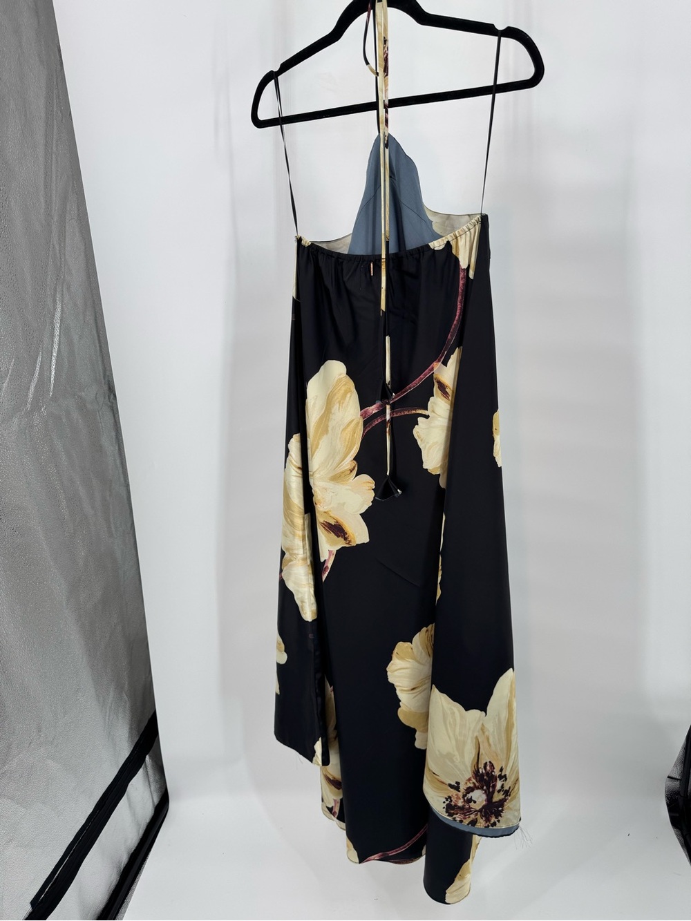 Misa Los Angeles Black Halter Maxi Dress with Cream Floral Print - Picture 7 of 12